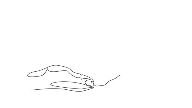 Animated self drawing of continuous line draw. Hand holds light bulb logo identity.  Full length one line animation. 4K