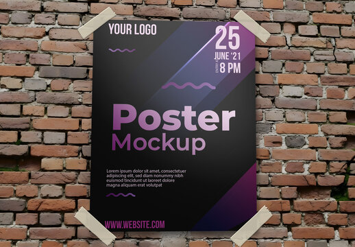 Poster Mockup on Brick Wall with Tape