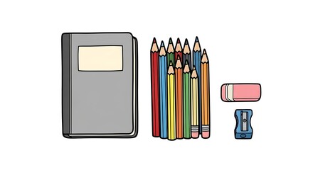 School Supplies Still Life Illustration.