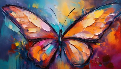 abstract colorful background with a butterfly oil painting on canvas