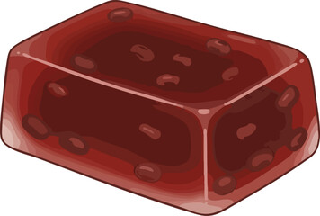 A block of red bean jelly dessert, translucent and rectangular.