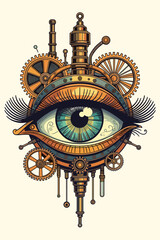 Mechanical steampunk eye with gears and cogs illustration