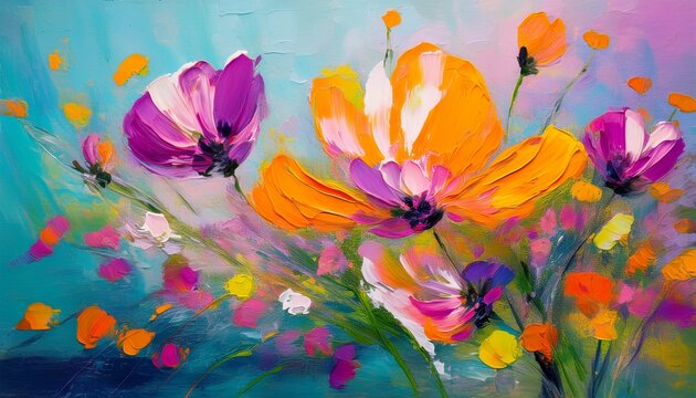abstract colorful oil acrylic painting of spring flower oil color painting generative ai - Powered by Adobe