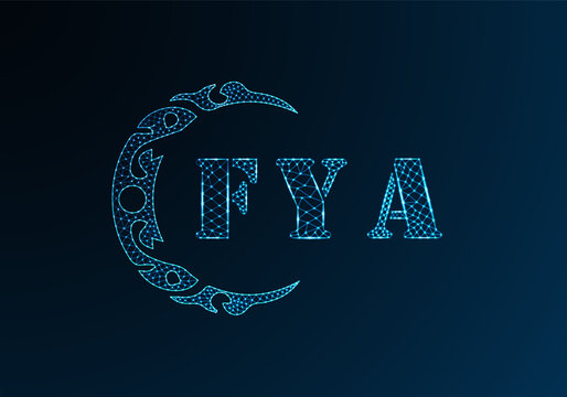 Low poly letter logo FYA design. FYA letter logo low poly vector design on blue color gradient background. FYA logo low poly design