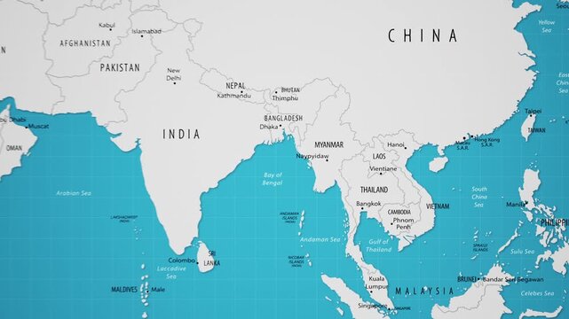 Myanmar on the World Map with Animated National Flag