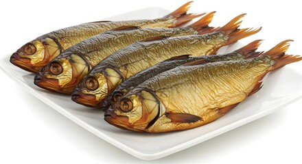 Grilled Fish Served on Plate Isolated on White Background