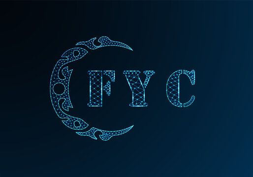 Low poly letter logo FYC design. FYC letter logo low poly vector design on blue color gradient background. FYC logo low poly design