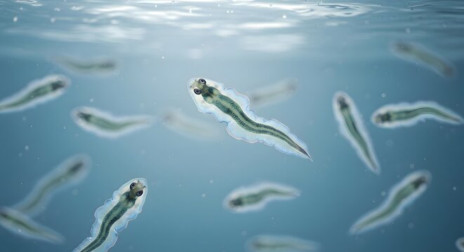 A close-up of flatworms on a white background, showcasing their elongated, flattened bodies with smooth textures and subtle color variations.