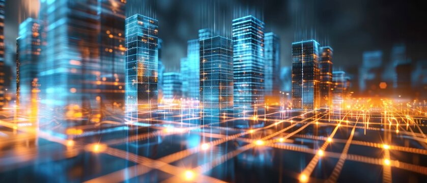 City Abstract background of a futuristic digital computing system cyberspace information big data.