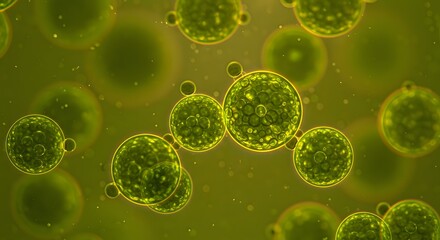 A vibrant green algae with delicate, leafy structures floating in clear water.
