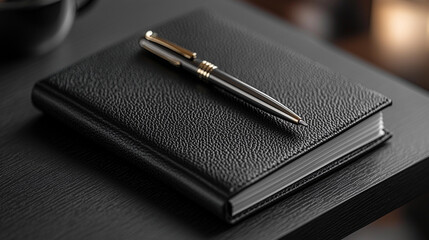 Premium graphite desk setup with elegant stationery and pen Generative AI