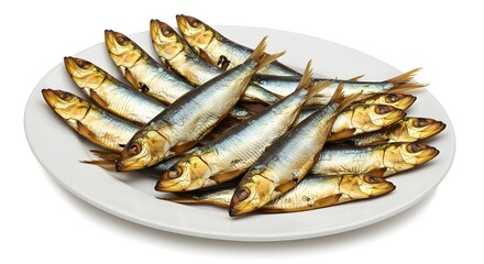 Grilled Fish Served on Plate Isolated on White Background