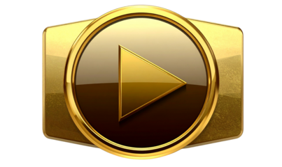 Luxurious 3D Golden Play Button with Soft Shadow, Transparent Background, PNG