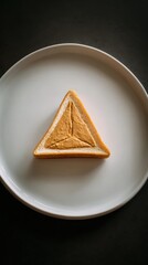 Minimalist Peanut Butter Sandwich on White Plate, Triangle Shape.