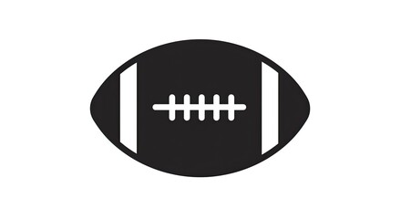 Ultra-clean minimalist vector-style illustration of an American football icon, simple black oval shape with white laces and stripes, perfectly centered on a pure white background, flat modern design w