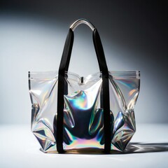 Holographic Clear Tote Bag with Black Straps, Shopping Bag