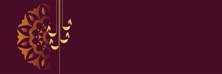 Celebrate Diwali with this stunning maroon and gold background featuring decorative oil lamps and mandala for a truly vibrant and festive holiday design
