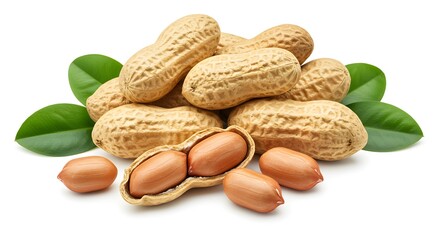 Raw Peanuts in Shell and Peeled on White Background