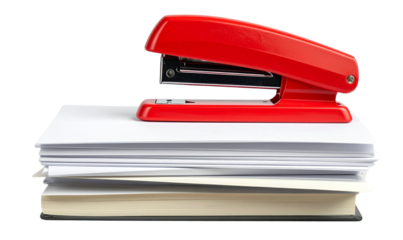 Red Stapler with Motion Effect Punching Paper, Dynamic Side View, Transparent Background