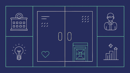 A blue and white poster with a heart and a light bulb on it. The poster is titled "The Power of Ideas"