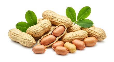 Raw Peanuts in Shell and Peeled on White Background