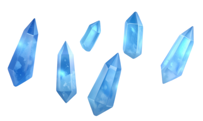 Transparent Background, PNG Floating Blue Quartz Points with Soft Glowing Aura