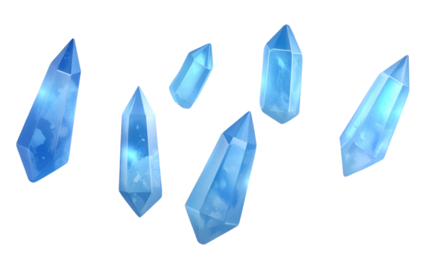 Transparent Background, PNG Floating Blue Quartz Points with Soft Glowing Aura - Powered by Adobe
