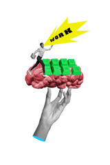 Vertical poster collage young woman work motivation inspiration brainstorming 3d arm hand wrist body fragment keyboard buttons