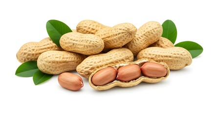 Raw Peanuts in Shell and Peeled on White Background