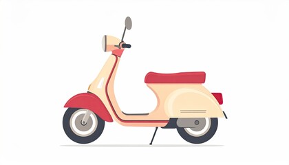 Obraz premium Minimalist flat design of a scooter, pastel red and beige, isolated on white. 