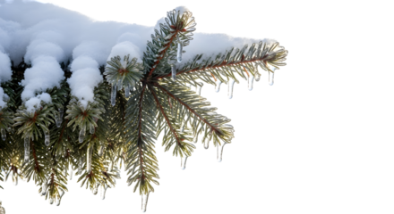 Winter's embrace Delicate icicles cling to snowy pine branches, showcasing the beauty of a frosty season