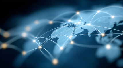 Glowing Global Network on Blue Technology Background