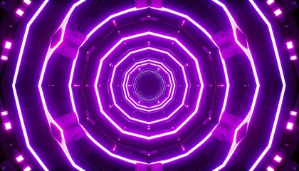 Futuristic, symmetrical, octagonal corridor, illuminated by vibrant neon purple lights, creating a mesmerizing, abstract perspective