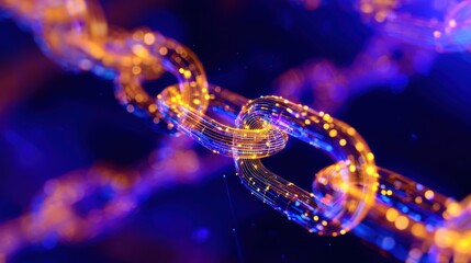 Obraz premium Abstract close-up of a shimmering digital chain link glowing with vibrant colors and intricate details