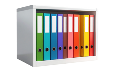  Transparent Background, PNG Modern 3D White File Organizer with Staggered Folder Arrangement, Angled View