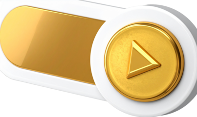 Transparent Background, PNG Vintage Embossed Gold Play Button on Oval Base