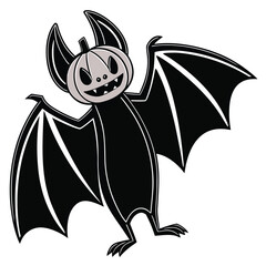 Fototapeta premium Whimsical halloween bat displays a pumpkin head and spreads its wings on transparent background