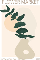 Minimalist abstract eucalyptus poster. Mid century modern wall art.