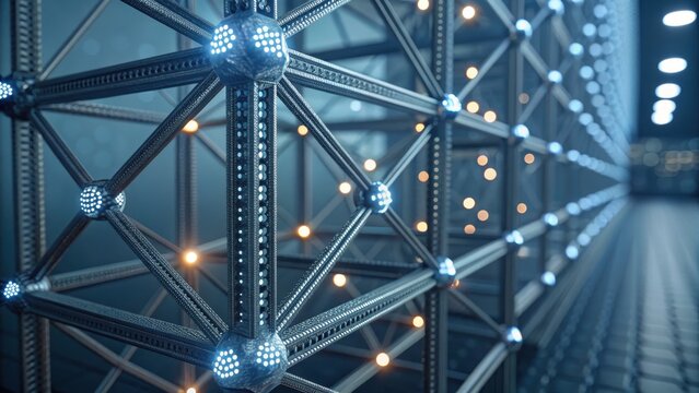 Abstract crystalline network structure pulsing with data