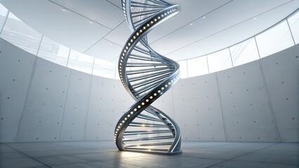 Abstract Metallic Helix Structure In A Bright Studio Setting