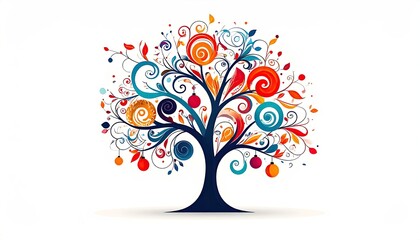 Abstract Colorful Brain Tree Vector Illustration on White Background Representing Knowledge Growth and Intelligence Learning Creative Concept with Swirls
