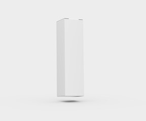 Empty tall white carton box mockup on light background for branding., 3d illustration