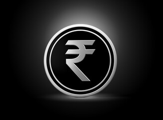 Silver And Black Rounded Indian Rupee Coin Isolated On Shiny Silver Glow Background 3d Illustration