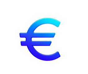 Glossy Euro currency symbol in blue gradient with sleek curves and reflective edges, 3D Illustration