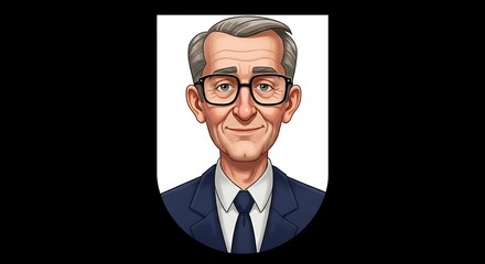 Cartoon of a film critic wearing glasses and formal clothes, thoughtful expression, isolated on white background.