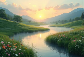 Serene Nature Artwork Tranquil Landscape Harmony Peaceful Scenery Scenic Elements