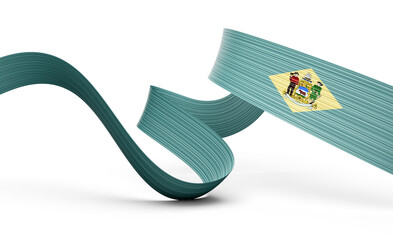 3D Wavy ribbon in Delaware flag colors, flowing with national pride and elegance. 3D Illustration