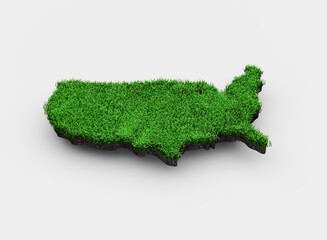 USA Map soil land geology cross section with green grass and Rock ground texture 3d illustration