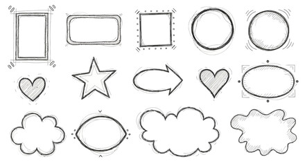Hand-drawn sketch shapes and frames vector illustrations for design needs or presentations