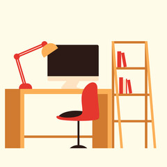 Home Interior home office desk with computer and bookshelf